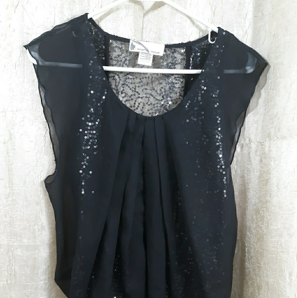 Imaginary Voyage Small Sheer Black Sequins Blouse
